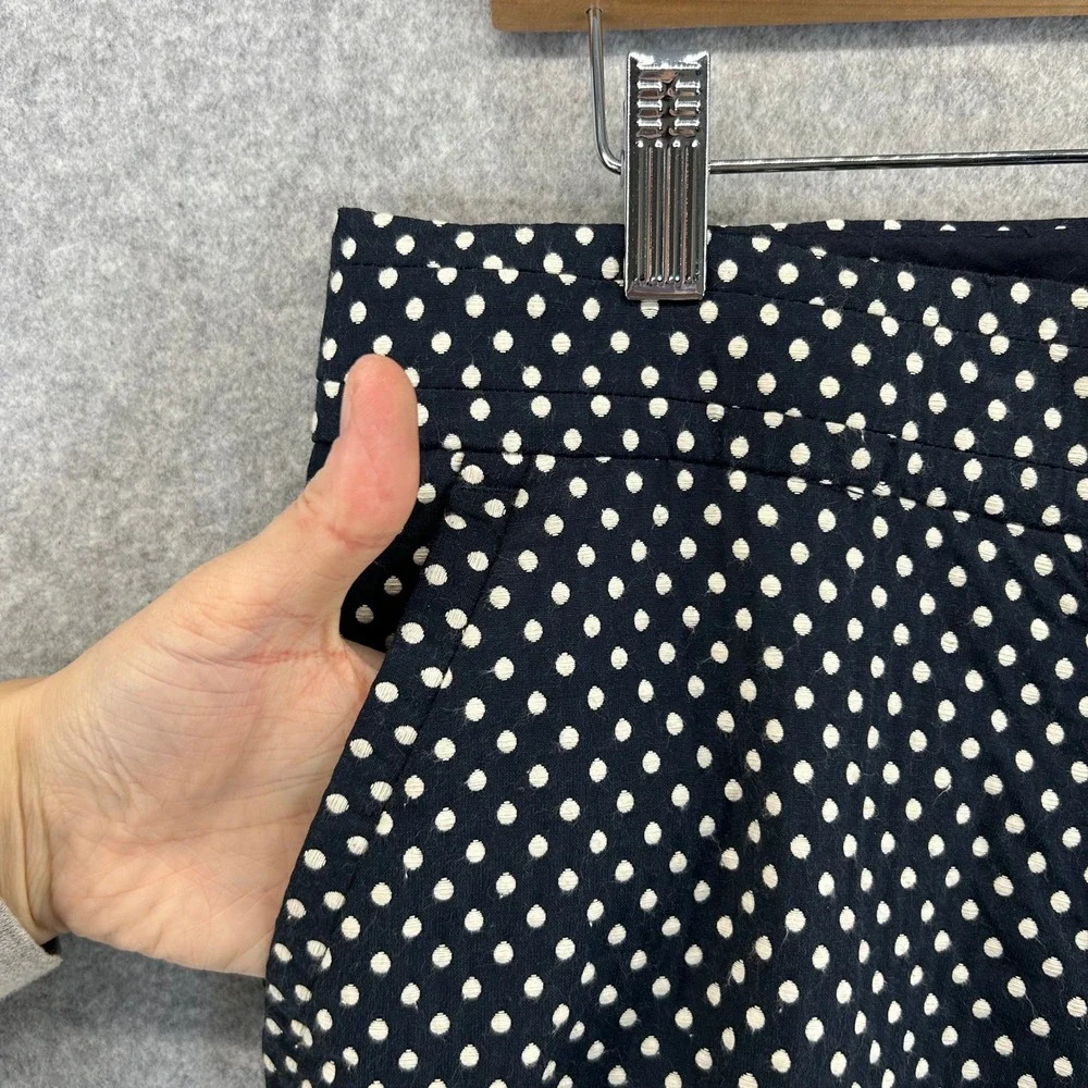 Tory Burch Jacquard Polka Dot‎ Cropped Pants Navy Blue White Slim Leg Womens 10